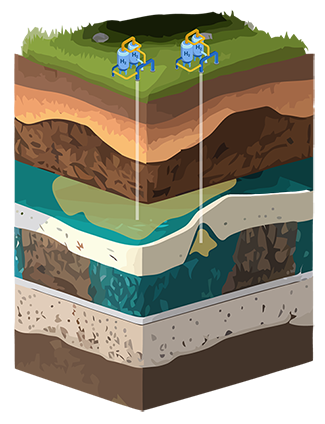 Sustain H2 underground storage illustration showing the different layers of the earth with Hydrogen stations above pumping hydrogen into underground storage facilities.